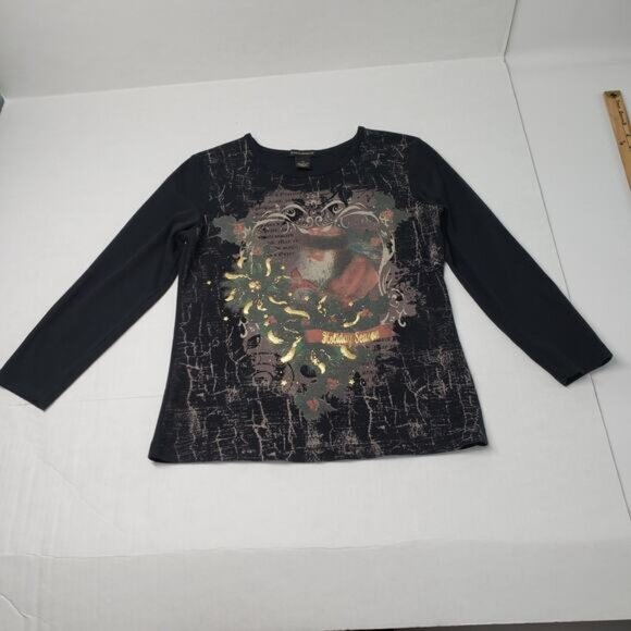 Vintage Susan Lawrence Shirt Womens Medium Black Goth Christmas Distressed Y2k - Picture 16 of 16